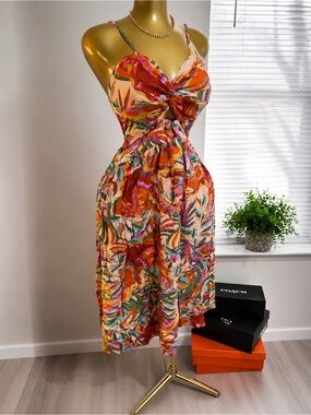 Tropical Floral Tie-Front Sundress - Multicolor